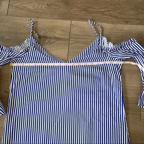 Mango Blue & White A-Line Cold Shoulder Dress - Picture 6 of 8